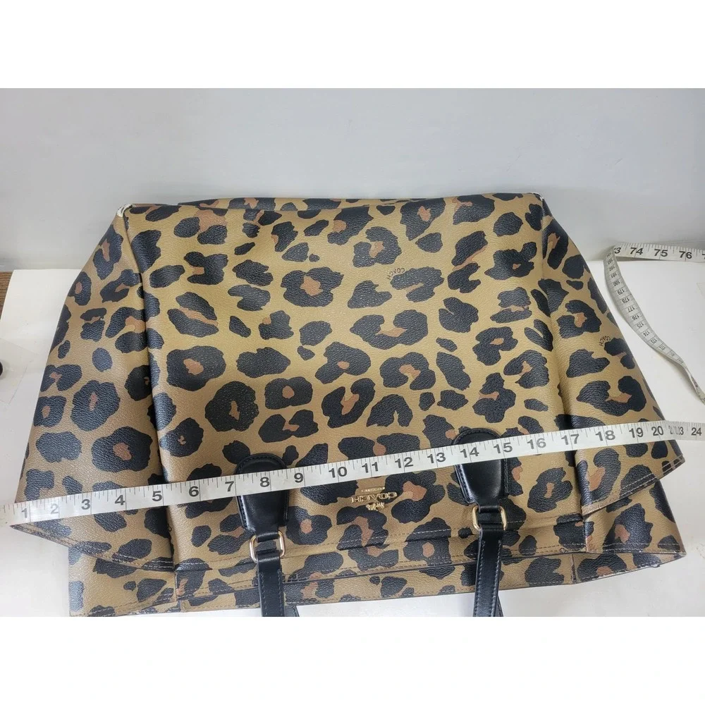 Coach Leopard Print Tote‎ Bag Black Leather Straps purse